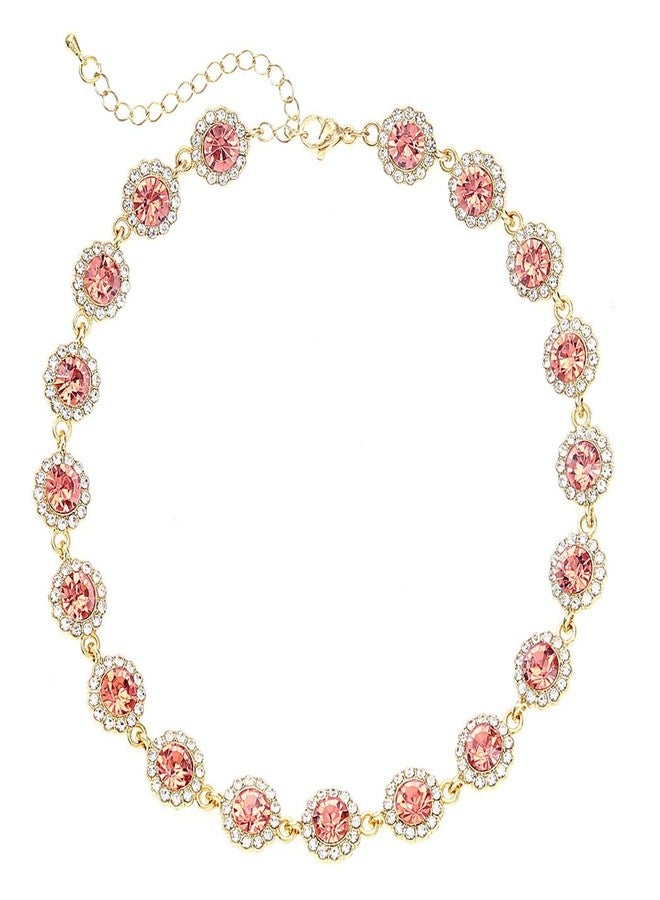 ACEDRE Colorful Crystal Choker Necklace Sparkly Rhinestone Chokers Necklaces Gold Chain Necklace Party Prom Neck Jewelry for Women (4-Pink) - Image 1