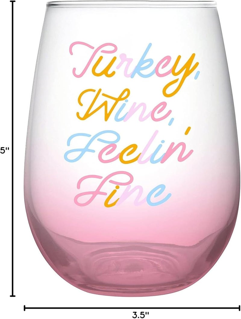 Slant Collections Wine Glass Fall Holiday Gifts Stemless Wine Glass 20Ounce Turkey Wine Feelin Fine - Image 4