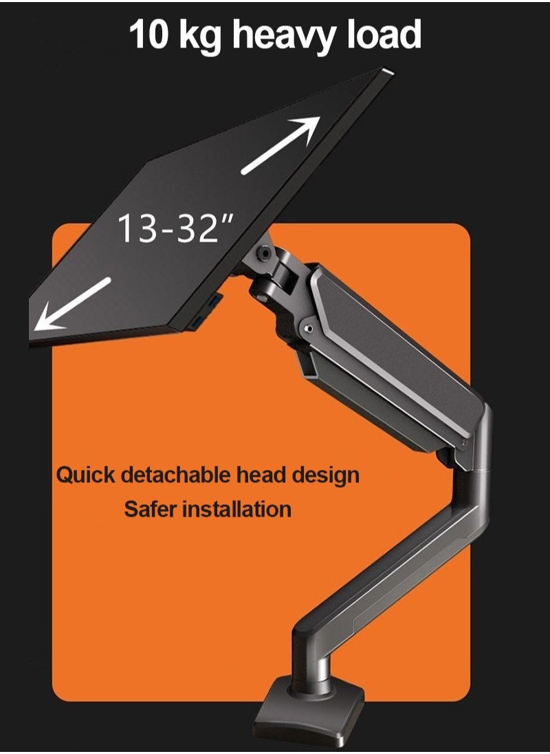 ذراع شاشة مفردة متحركة بالكامل، رافعة بضغط الهواء، قابلة للدوران، حامل شاشة مكتبي مائل، لشاشات مقاس 13-32 بوصة، تتحمل حتى 10 كجم - pzsku/ZDE40FD101811825AC858Z/45/_/1695796025/42384144-ff0c-4dac-82ad-33558fdbe9ff