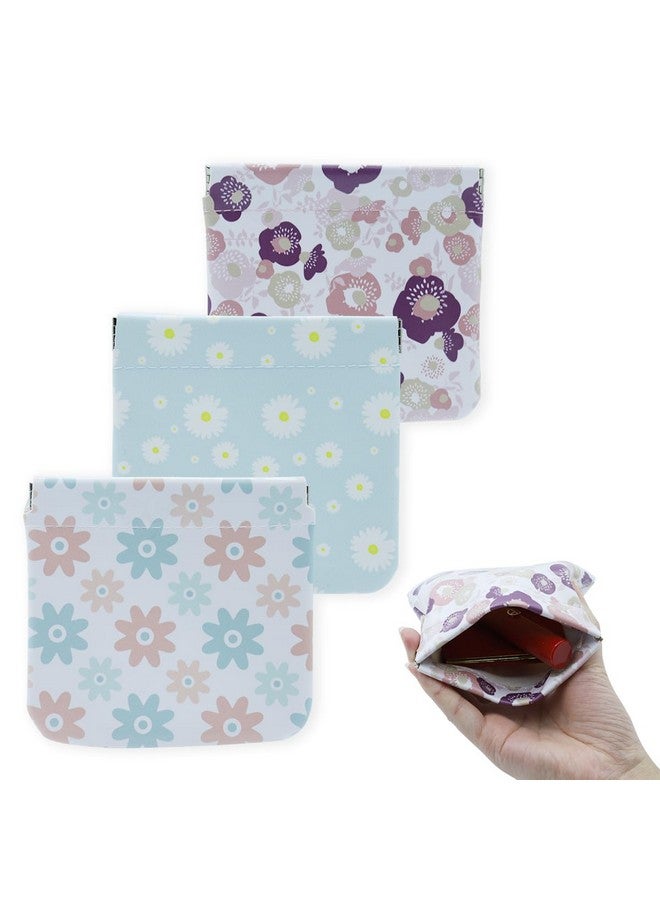 MAYCREATE 3 Pcs Small Pouches Cosmetic Bag For Women Girls, Floral Print Pu Leather Makeup Pouch Travel Organizer For Cosmetics, Lipstick, Accessories (No Zipper, Self-Closing),Assorted - Image 1