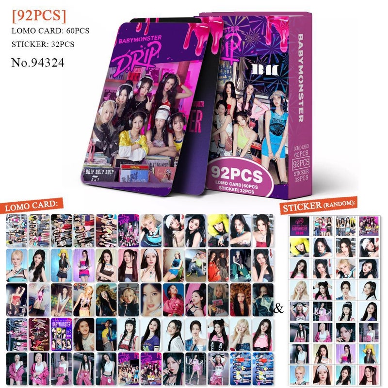 BabyMonster Lomocard & Sticker Set – 92PCS (60 Lomocards + 32 Random Stickers) | Aesthetic Photo Card Collection for Fans