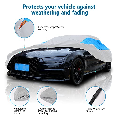 MORNYRAY Waterproof Car Cover All Weather Snowproof UV Protection Windproof Outdoor Full car Cover, Universal Fit for Sedan (Silvery, A5-Fit Sedan Length(194-206 inch)) - Image 2