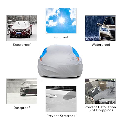 MORNYRAY Waterproof Car Cover All Weather Snowproof UV Protection Windproof Outdoor Full car Cover, Universal Fit for Sedan (Silvery, A5-Fit Sedan Length(194-206 inch)) - Image 3
