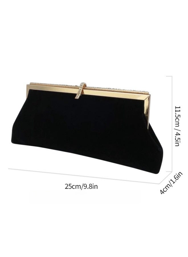 SHABILI Women's Velvet Material Evening Party Clutch Bag, Ladies Designer Chain Banquet Package Handbag Tote Bags Shoulder Bag, Casual Crossbody Bag Satchel Bag Side Bag Carry Bag for College Students(Black) - Image 5
