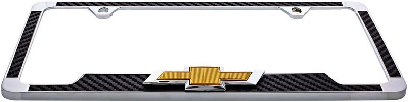 Chevrolet Chrome Plated License Frame with Simulated Carbon Fiber Inlays and 3D Chevy Bowtie - Image 4