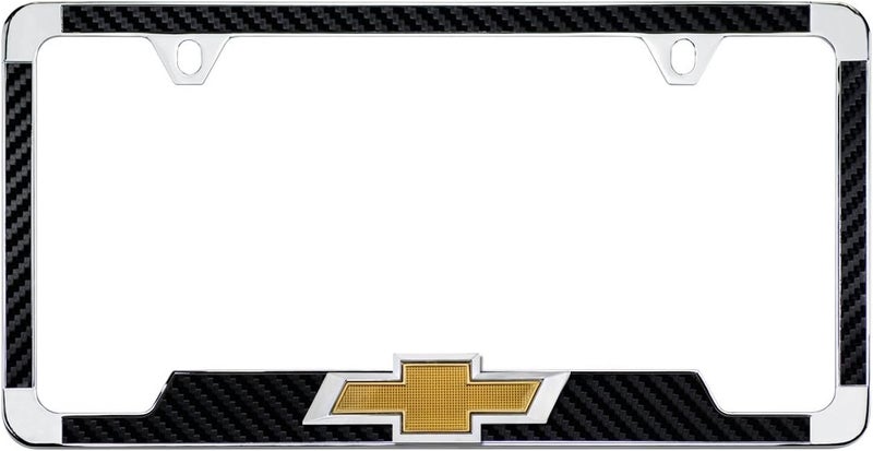 Chevrolet Chrome Plated License Frame with Simulated Carbon Fiber Inlays and 3D Chevy Bowtie - Image 1