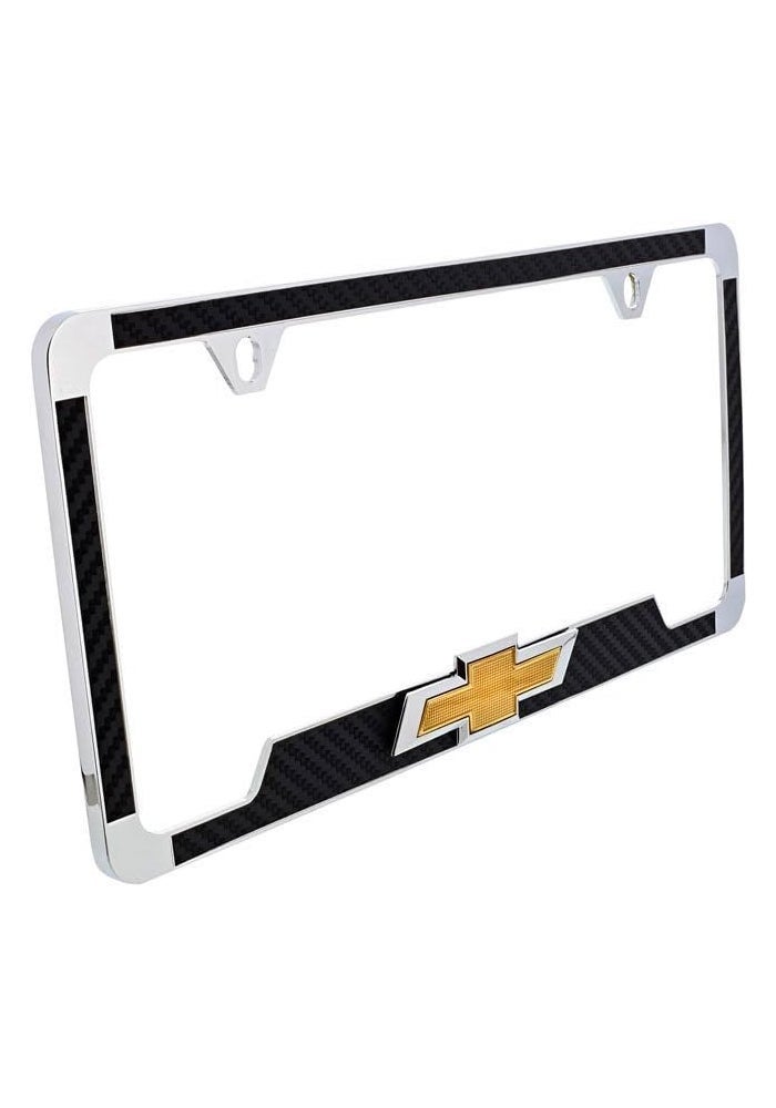 Chevrolet Chrome Plated License Frame with Simulated Carbon Fiber Inlays and 3D Chevy Bowtie - Image 2
