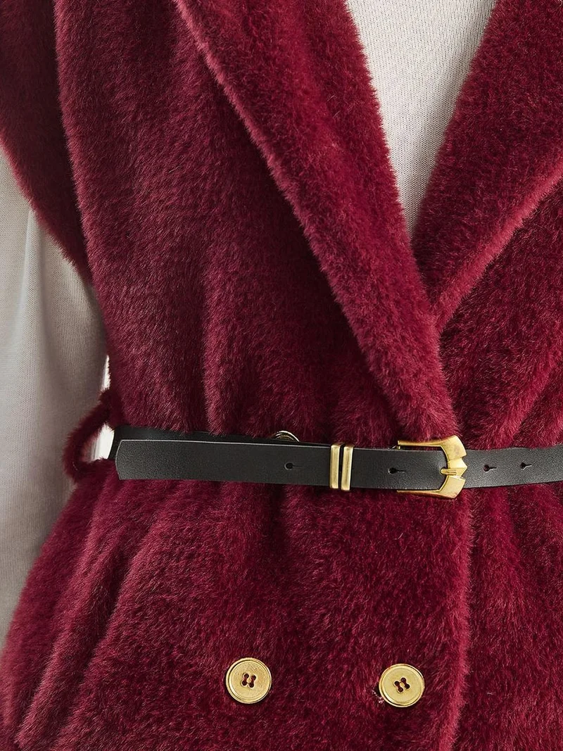 Bianco Lucci Cherry Red LUCCI Plush Knitted Waistcoat for Women | Best Price UAE