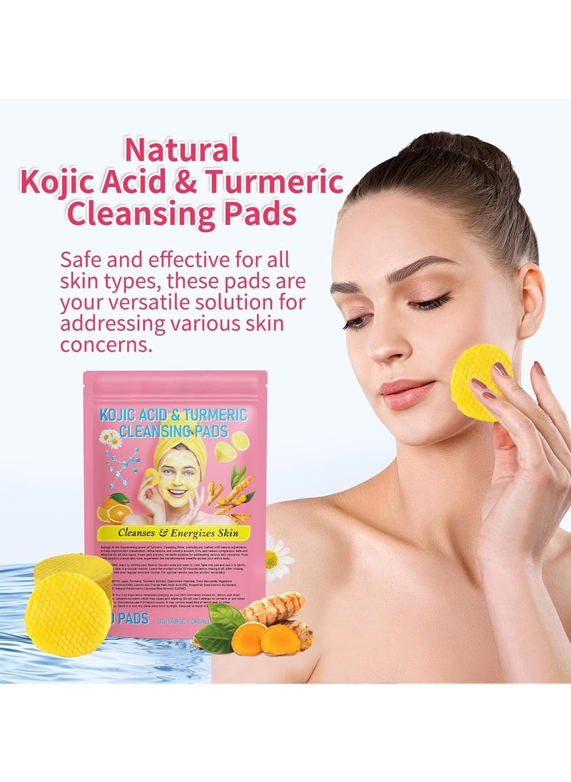 Jaysuing 60Pcs Kojic Acid & Turmeric Cleansing Pads For Dark Spots | Turmeric Kojic Acid Cleansing Pads Helps Balance Skin Oil & Water, Fade Spot, Remove Excess Keratin, Clean Oil Refines Pores  - Image 2