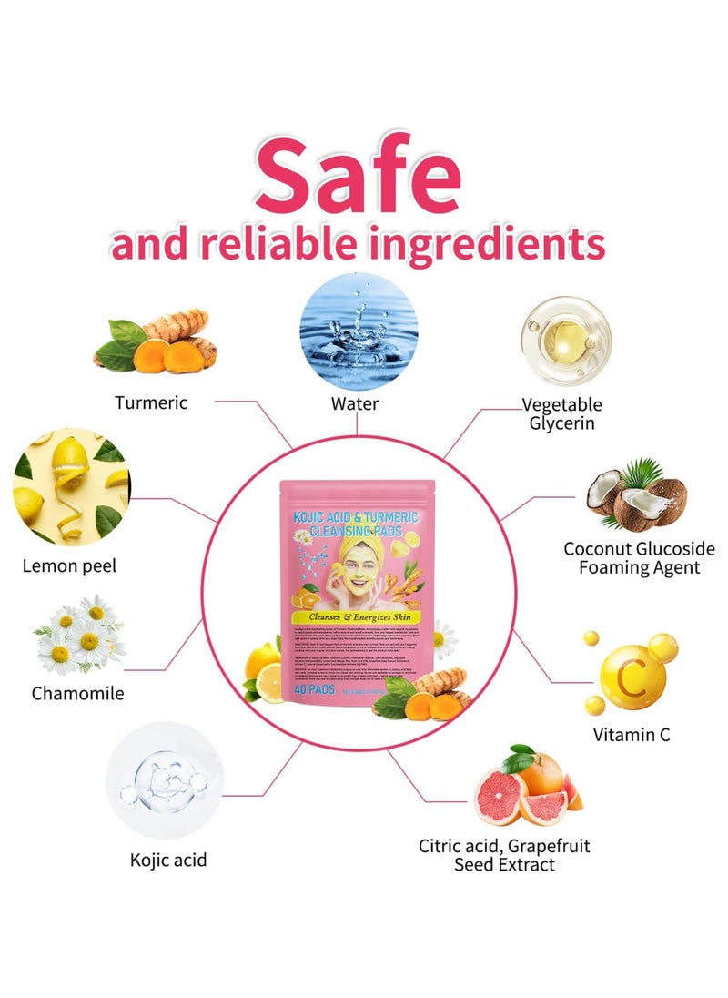 Jaysuing 60Pcs Kojic Acid & Turmeric Cleansing Pads For Dark Spots | Turmeric Kojic Acid Cleansing Pads Helps Balance Skin Oil & Water, Fade Spot, Remove Excess Keratin, Clean Oil Refines Pores  - Image 3
