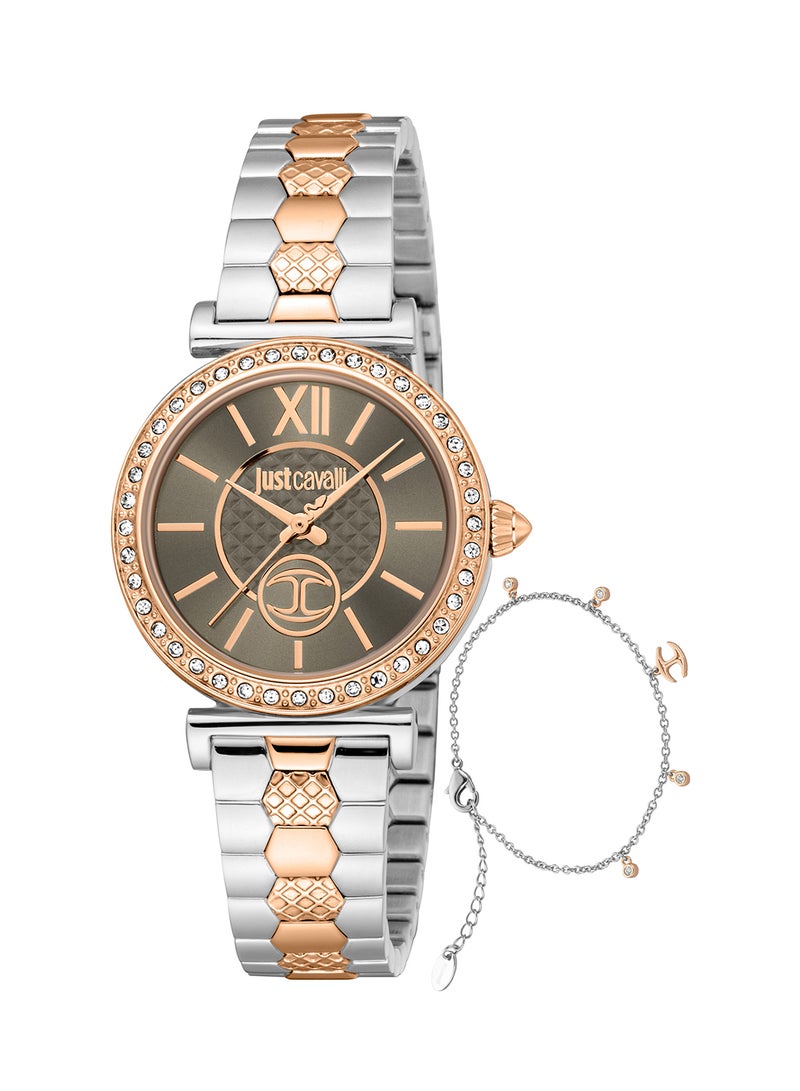 Just Cavalli ساعة يد نسائية دائرية الشكل من الفولاذ المقاوم للصدأ JC1L273M0095 - 30 مم - Image 1