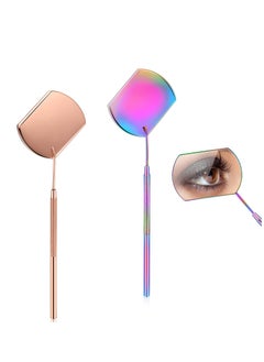 SUNSAR 2 Pieces Eyelash Lash Mirrorfor Eyelash Extensions Square Mirror Stainless Steel Eyelash Mirror Dental Mirror Lash Tools Beautiful Mirror(Rainbow and Rose Gold)  - Image 1