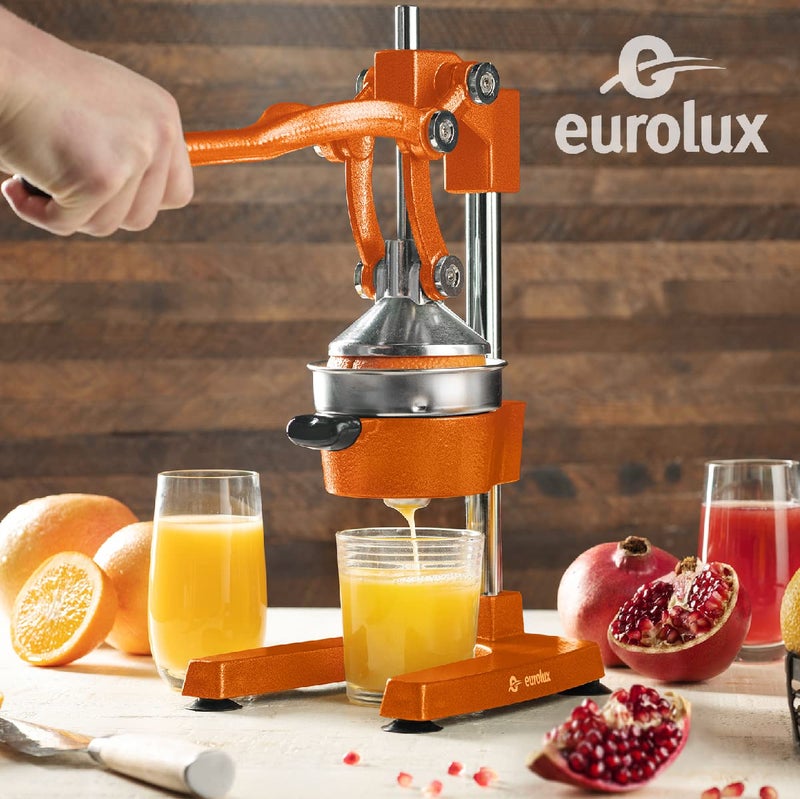 Eurolux Ultra-Premium Cast Iron Juicer | Extra-Large, Heavy Duty, Commercial Grade, Stainless Steel Manual Hand Press Citrus Squeezer For Fresh Orange Juice, Pomegranate, Lemon, and Much More (Orange) - Image 2