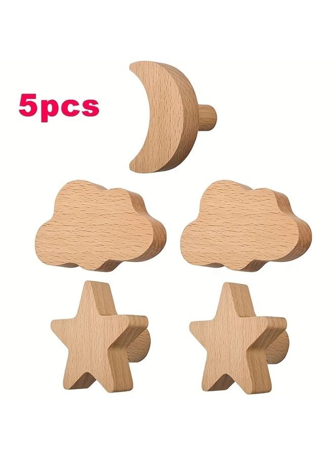 5pcs Cloud Moon Star Wooden Wall Hooks Nordic Style Decorative Cabinet Door Handles - Image 1