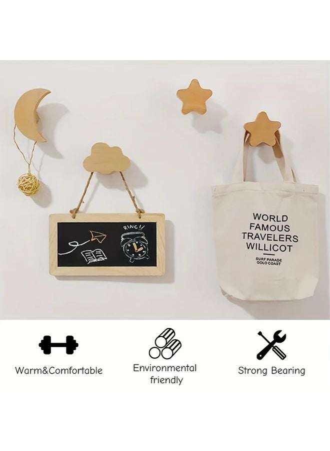 5pcs Cloud Moon Star Wooden Wall Hooks Nordic Style Decorative Cabinet Door Handles - Image 5