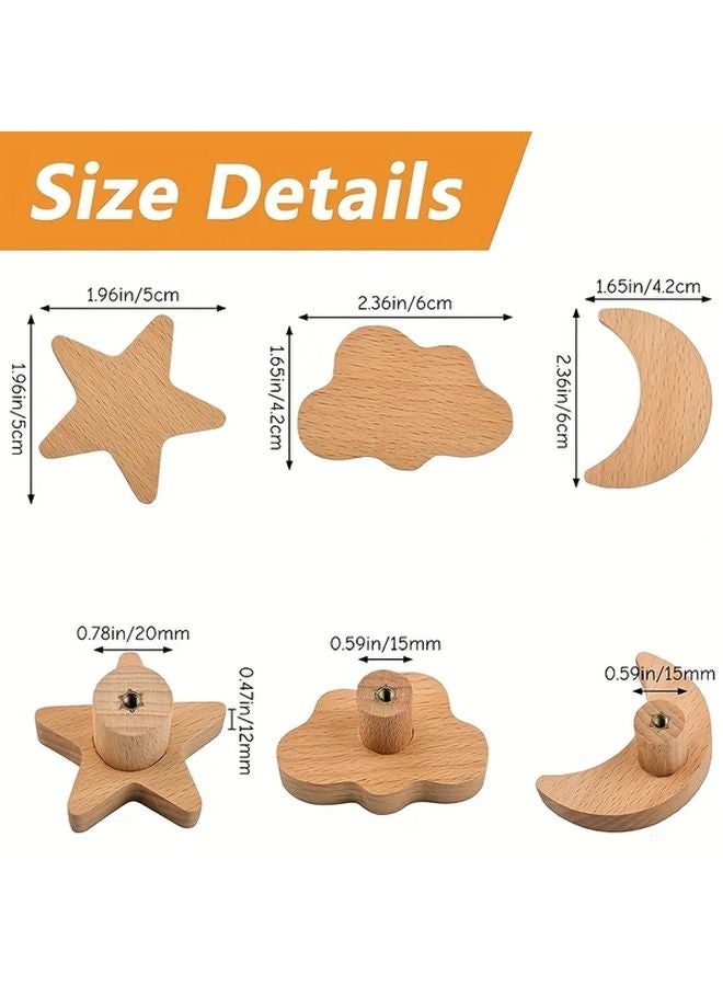 5pcs Cloud Moon Star Wooden Wall Hooks Nordic Style Decorative Cabinet Door Handles - Image 3