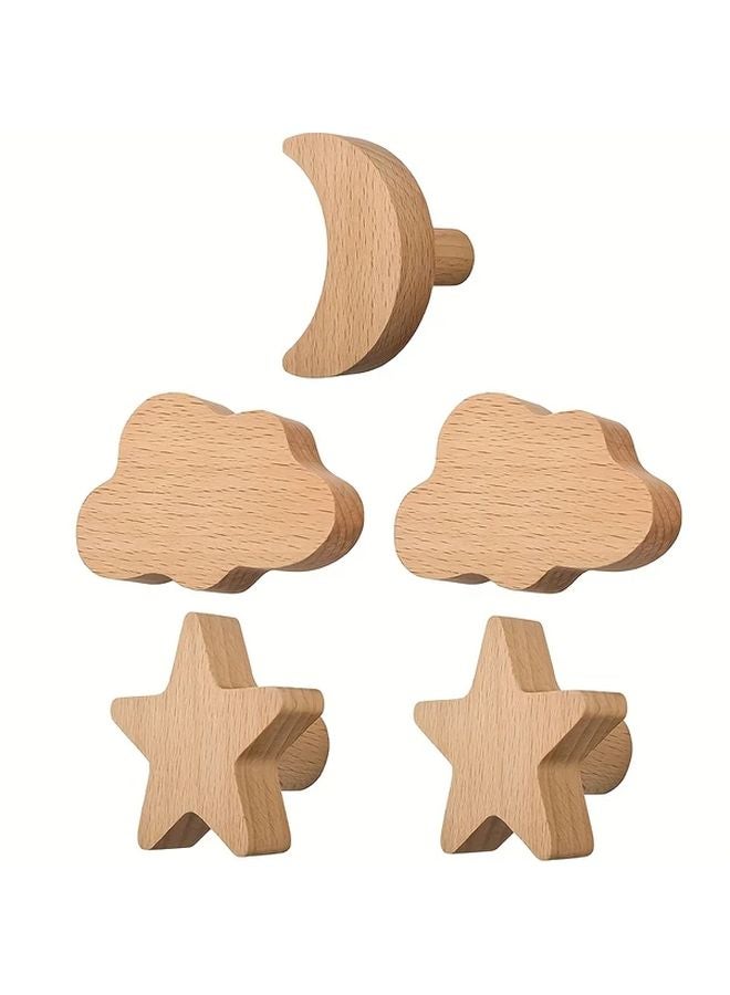 5pcs Cloud Moon Star Wooden Wall Hooks Nordic Style Decorative Cabinet Door Handles - Image 2