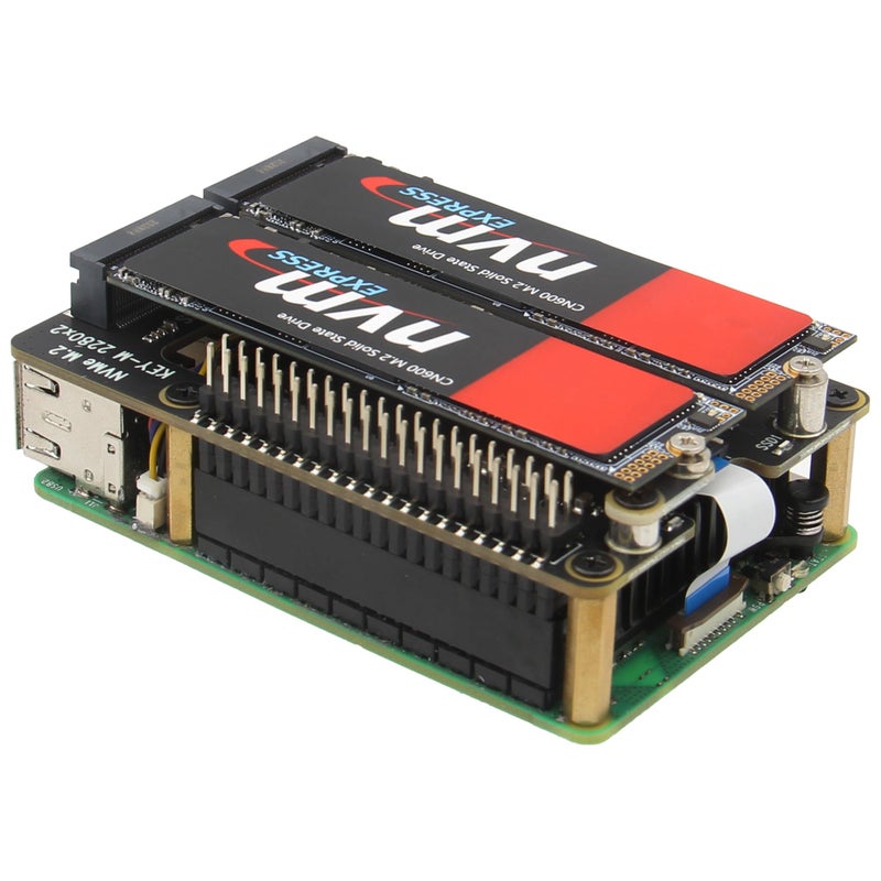 Geekworm X1004 PCIe to Dual M.2 HAT NVMe 2280 SSD PCIe Peripheral Board for Raspberry Pi 5 16GB/8GB/4GB/2GB - Image 1