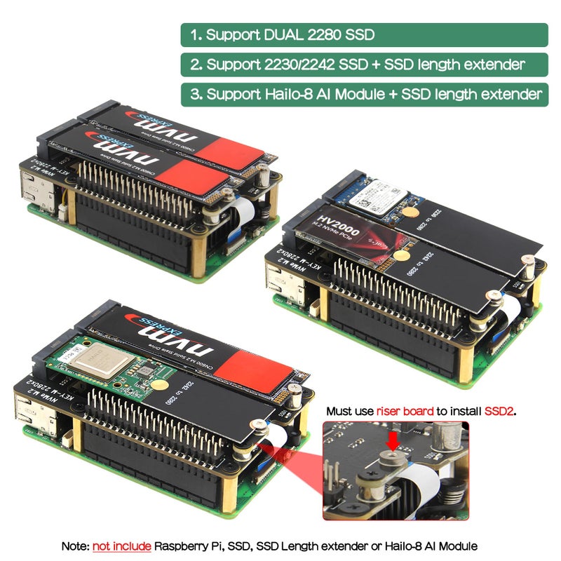 Geekworm X1004 PCIe to Dual M.2 HAT NVMe 2280 SSD PCIe Peripheral Board for Raspberry Pi 5 16GB/8GB/4GB/2GB - Image 4