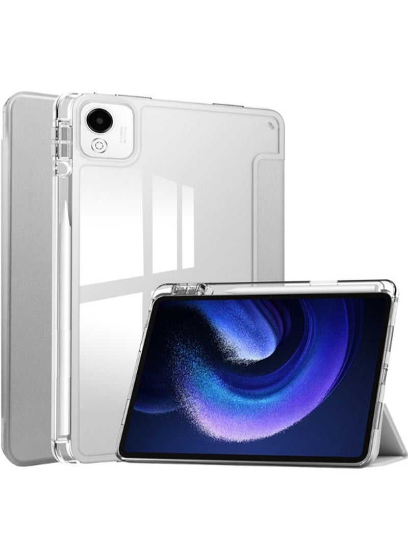 for Honor Pad X9a 11.5 InchCase Cover ,Transparent Airbag With Pen Slot For Anti Drop, Tablet Protective Cover, Triple Fold Multi Angle Design, Automatic Wake-up/sleep, Soft Leather，Grey  - Image 1