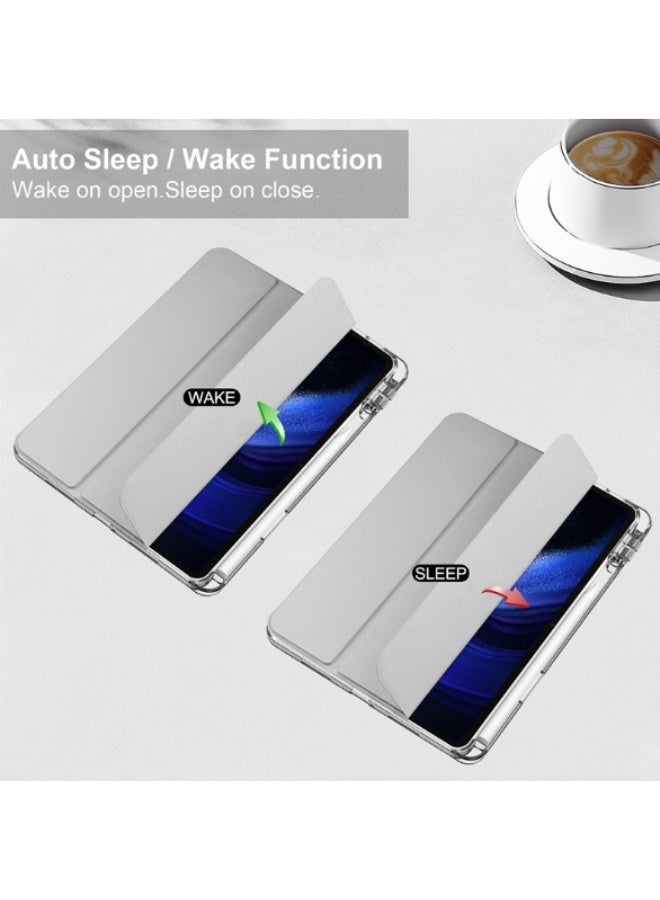 for Honor Pad X9a 11.5 InchCase Cover ,Transparent Airbag With Pen Slot For Anti Drop, Tablet Protective Cover, Triple Fold Multi Angle Design, Automatic Wake-up/sleep, Soft Leather，Grey  - Image 2