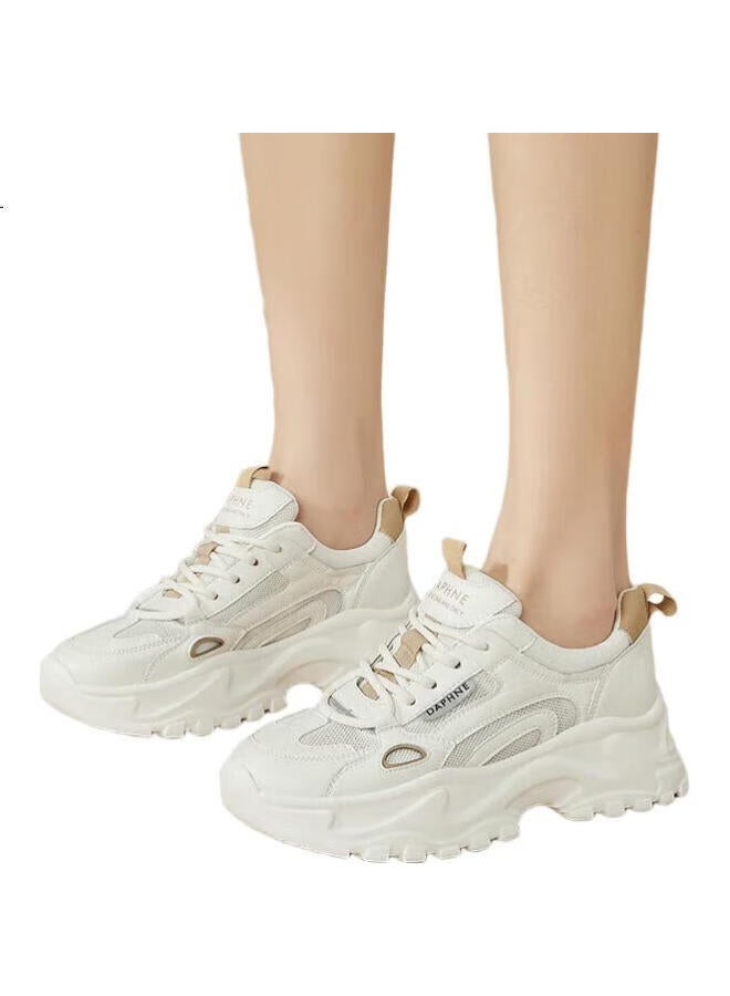 Daphne Mesh Casual Shoes Women Thick-Soled Breathable Height-Increasing Slimming Dad Shoes 4623101141 White Apricot 40 - Image 2