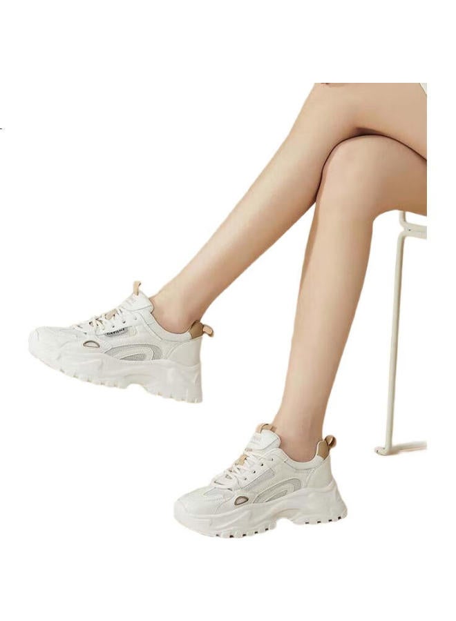 Daphne Mesh Casual Shoes Women Thick-Soled Breathable Height-Increasing Slimming Dad Shoes 4623101141 White Apricot 40 - Image 3