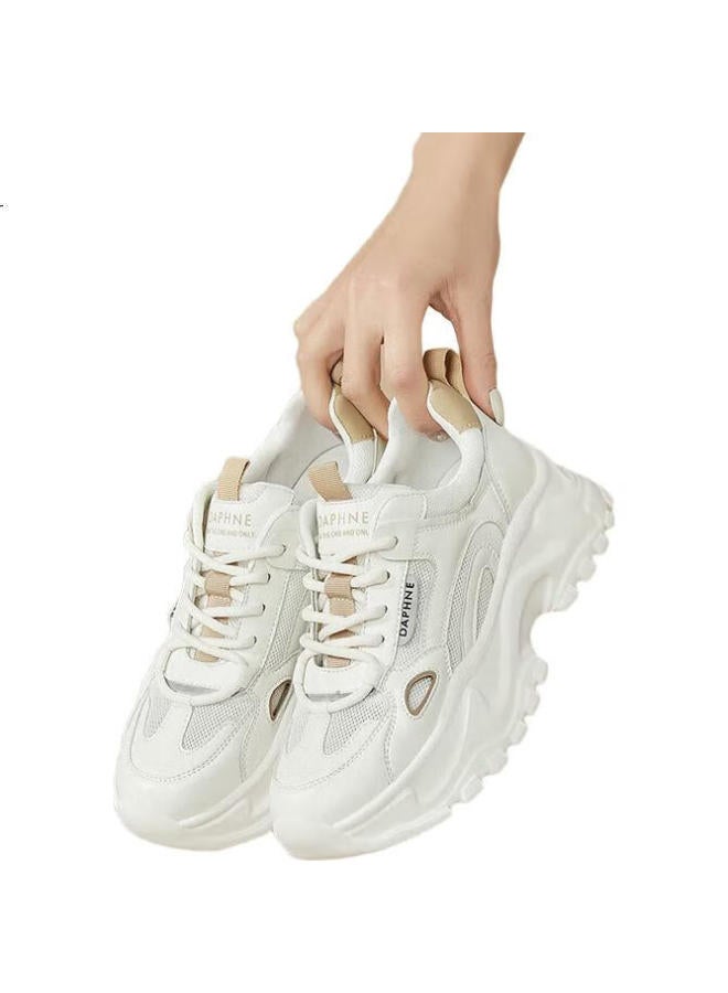 Daphne Mesh Casual Shoes Women Thick-Soled Breathable Height-Increasing Slimming Dad Shoes 4623101141 White Apricot 40 - Image 1
