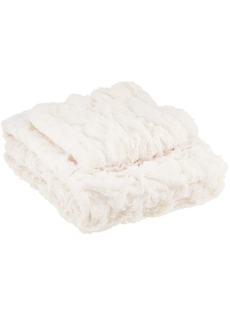 Comfort Spaces Comfort Spaces Ruched Faux Fur Plush 3 Piece Throw Blanket Set Ultra Soft Fluffy with 2 Square Pillow Covers 50x60 Ivory 