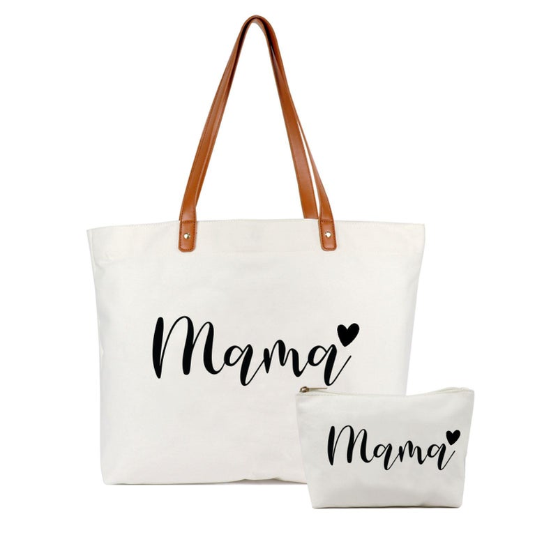 Lamyba New Mom Gifts Mama Bag Tote for Hospital or Baby Shower Pregnancy Gifts White