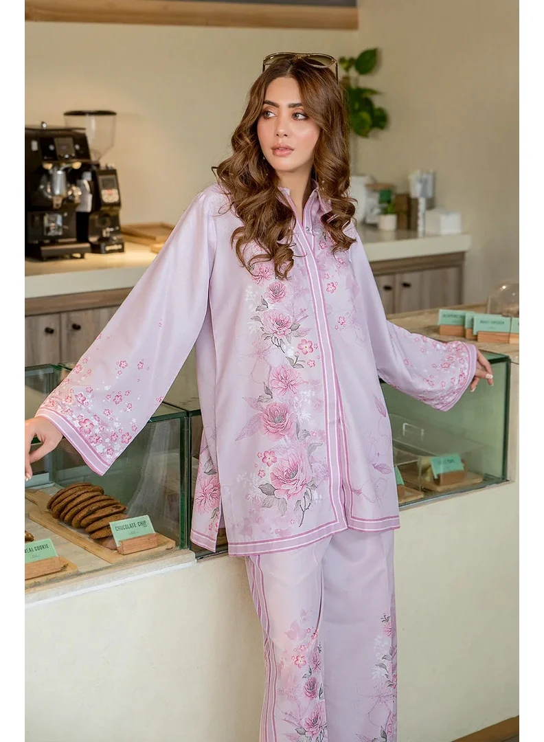 Women's Floral Print Coordinated Two-Piece Outfit - Lilac