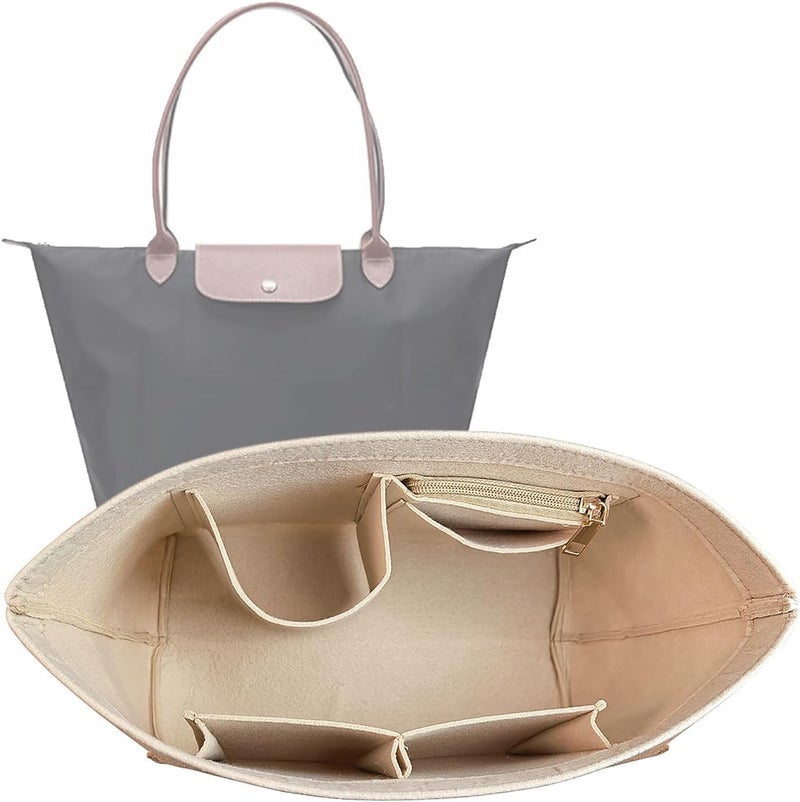 Lckaey Purse Organizer insert For longchamp Purse insert for long champ bag le pliage Organizer large beige - Image 1