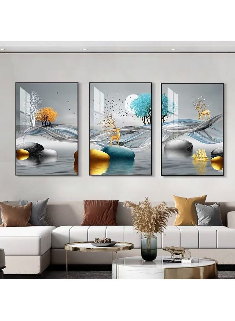 3PCS Wall Art Bright Style Minimalist Decor Modern Abstract Canvas Prints Poster Picture Framed Paintings Decorations