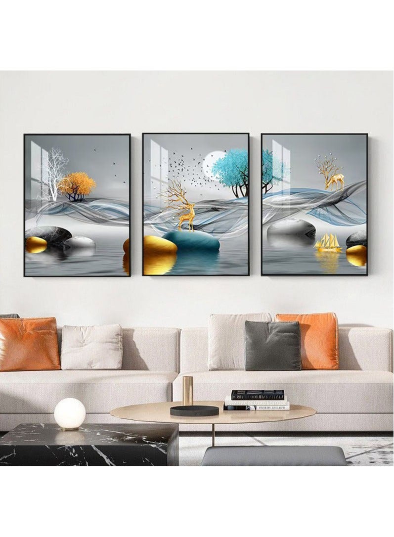 FASHION HOME 3PCS Wall Art Bright Style Minimalist Decor Modern Abstract Canvas Prints Poster Picture Framed Paintings Decorations  - Image 2