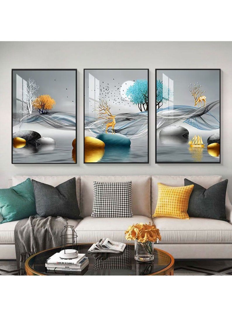 FASHION HOME 3PCS Wall Art Bright Style Minimalist Decor Modern Abstract Canvas Prints Poster Picture Framed Paintings Decorations  - Image 3