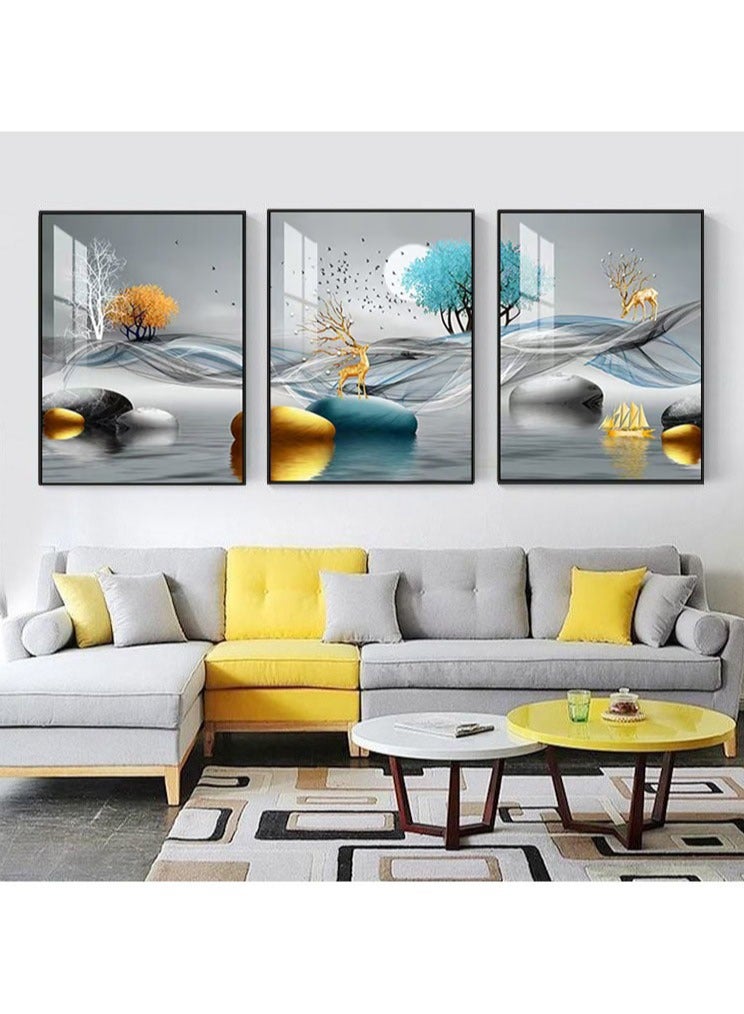 FASHION HOME 3PCS Wall Art Bright Style Minimalist Decor Modern Abstract Canvas Prints Poster Picture Framed Paintings Decorations  - Image 4