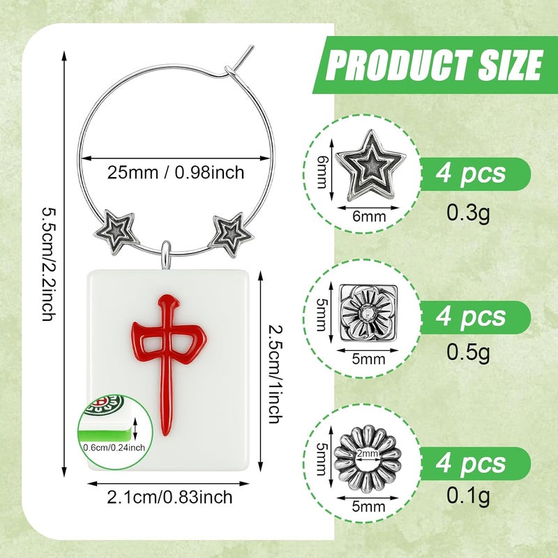 Geelin 6 Set Mahjong Wine Charms, Wine Glass Tags for Stem Glasses, DIY Mahjong Tiles Resin Pendants Gift with Iron Finding, Drink Markers Identifiers for Parties, Tastings, and Entertaining - Image 2