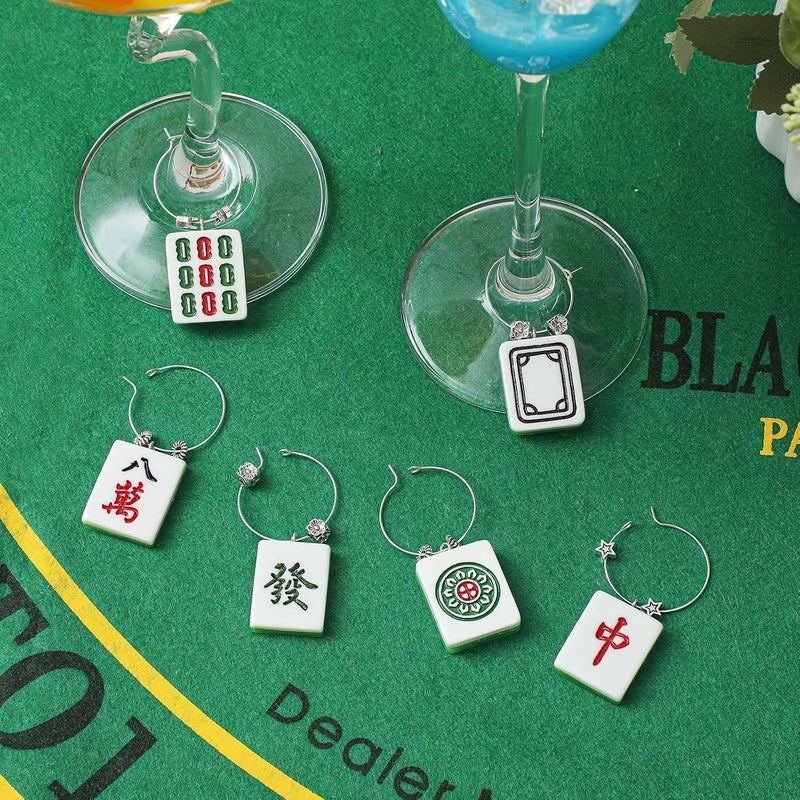 Geelin 6 Set Mahjong Wine Charms, Wine Glass Tags for Stem Glasses, DIY Mahjong Tiles Resin Pendants Gift with Iron Finding, Drink Markers Identifiers for Parties, Tastings, and Entertaining - Image 3