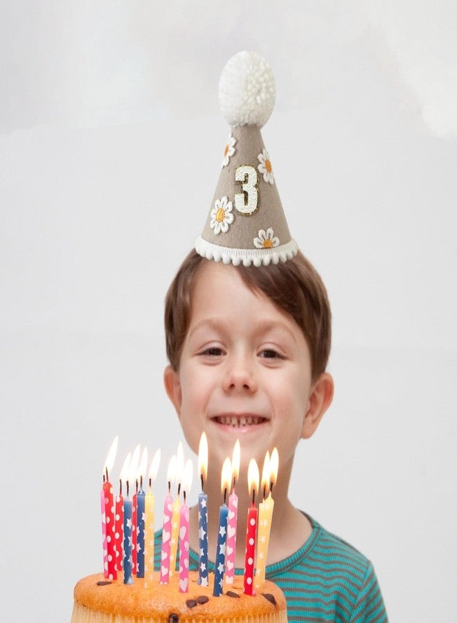 Ysqool 3rd Birthday Hat for Boys and Girls, 3rd Birthday Crown with Pom Topper, Cake Smash Party Cone Hat for Baby 3 Years Old Decorations (Daisy, Brown) - Image 5