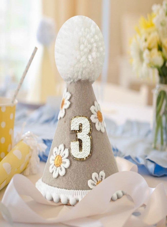 Ysqool 3rd Birthday Hat for Boys and Girls, 3rd Birthday Crown with Pom Topper, Cake Smash Party Cone Hat for Baby 3 Years Old Decorations (Daisy, Brown) - Image 3