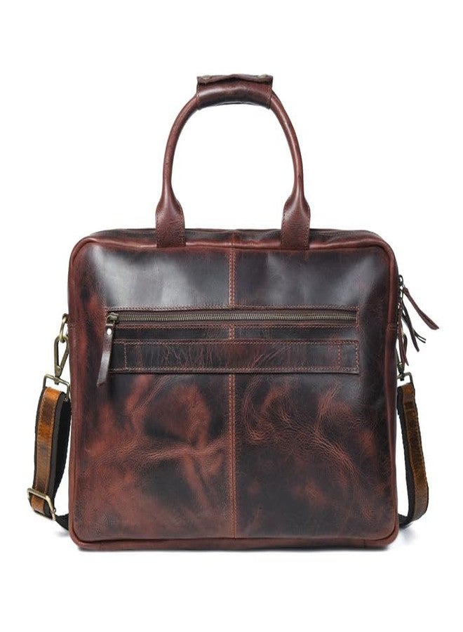 MaheTri حقيبة طيار من جلد الجاموس من ماهيتري | حقيبة كمبيوتر محمول جلدية فاخرة للعمل والسفر | حزام لعربة السفر، وجيب مبطن للكمبيوتر المحمول، وجيوب أمامية، ومقبض علوي | حقيبة يد للمكتب أو المقصورة - Image 4