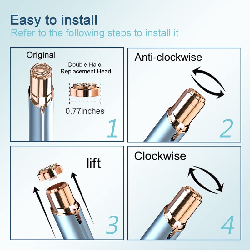innobeaut Women's Facial Hair Remover Replacment Heads Generation 2 Double Halo Perfect for Finishing Touch Flawless Gen 2 Facial Hair Removal,18K Gold-Plated 4-pc Pack - Image 5