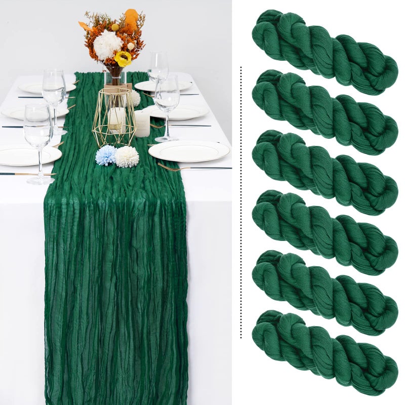 6 Pack Dark Green Cheesecloth Gauze SemiSheer Table Runner  10FT Long Boho Rustic Wedding Decor for Arch Draping Bridal Shower Holiday Party