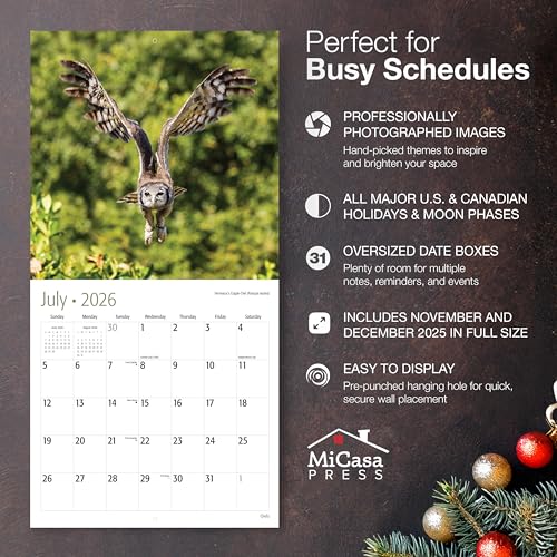 MICASA PRESS Owls 2026 Wall Calendar 12 Month | 12" x 24" Open | Thick & Sturdy Paper | Giftable | Birds of Prey Animal Calendar 2026 - Image 2