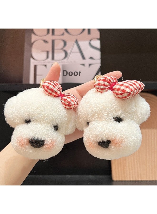 Real Wool Cute Dog Car Keychain Pendant Plush Doll Teddy Bear Bag Hanging Ornaments Birthday Gift-Color:Main Color - Image 3