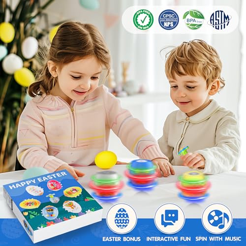 Ancesfun 6 PCS Easter Eggs Light Up Flashing Spinning Tops for Kids Easter Egg Spin Toys with LED Gyroscope for Party Favors Gift Classroom Event Rewards Goodie Bag Stuffers Glow in The Dark Party Supplies - Image 5