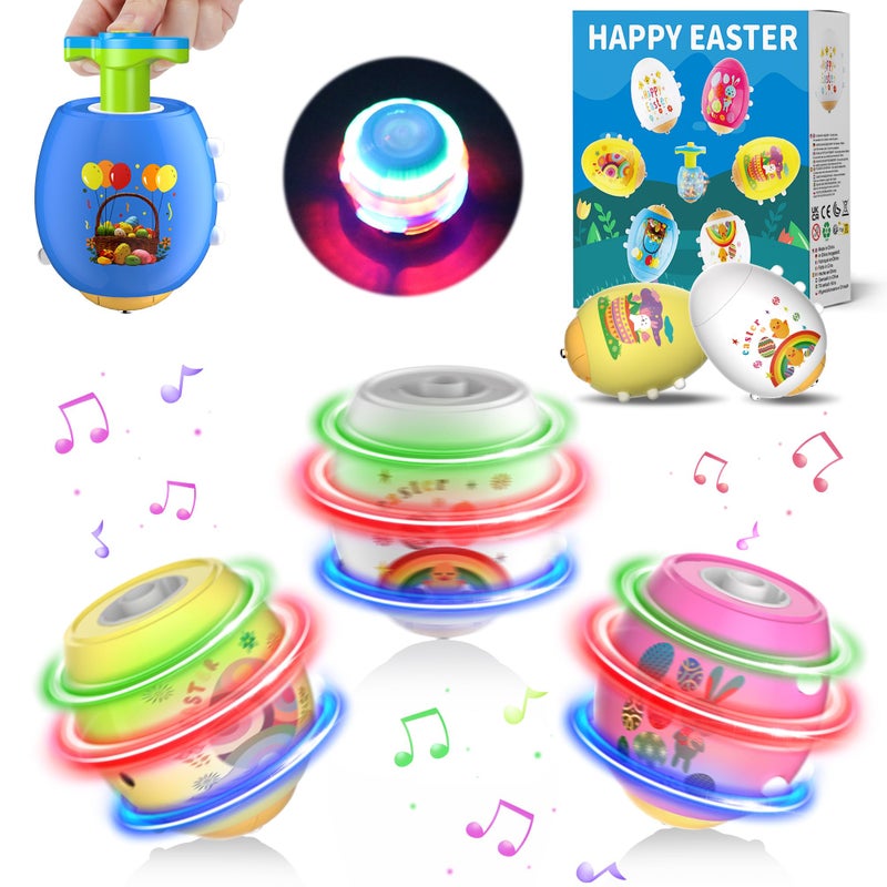 Ancesfun 6 PCS Easter Eggs Light Up Flashing Spinning Tops for Kids Easter Egg Spin Toys with LED Gyroscope for Party Favors Gift Classroom Event Rewards Goodie Bag Stuffers Glow in The Dark Party Supplies - Image 3