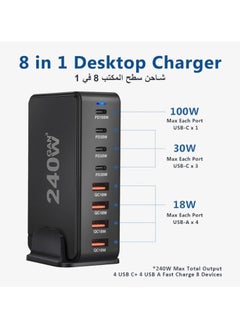 NIBEMINENT 240W USB C Charger Charging Station - 4 Type-C Ports (100W, 3x 30W) and 4 USB Ports (QC18W) - GaN Technology - Certified for Macbook, iPhone, Galaxy, iPad, Honor and More - 1.5m Power Cord  - Image 5