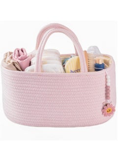Hihonor Baby Diaper Caddy Organizer for Girl Boy,Rope Nursery Storage Bin Basket,Portable Holder Tote Bag for Changing Table Car Travel Baby Shower Gifts Newborn Essentials Registry Must Have Items(pink)  - Image 1