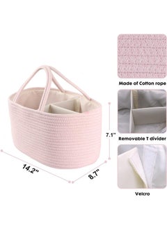 Hihonor Baby Diaper Caddy Organizer for Girl Boy,Rope Nursery Storage Bin Basket,Portable Holder Tote Bag for Changing Table Car Travel Baby Shower Gifts Newborn Essentials Registry Must Have Items(pink)  - Image 2